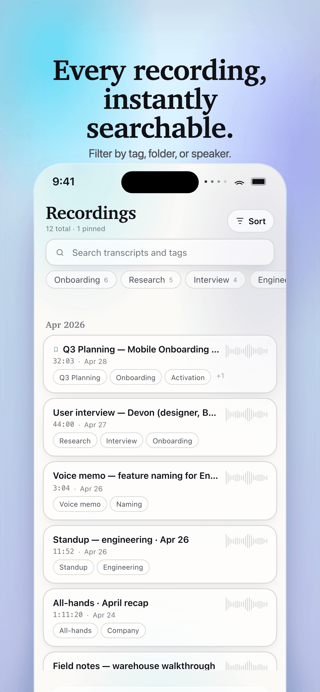 Searchable library of recordings